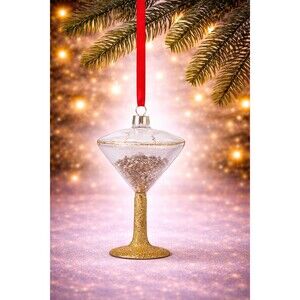 Holiday Lane Glitter Cocktail Glass Ornament Gold Christmas Tree Bar Decor